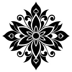 floral design, stylized flower shapes, flowing scrolls, and decorative accents. abstract floral ornament, petal patterns, ideal for use in decorative prints, wallpaper, mandala, digital art, template