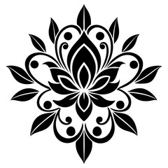 floral design, stylized flower shapes, flowing scrolls, and decorative accents. abstract floral ornament, petal patterns, ideal for use in decorative prints, wallpaper, mandala, digital art, template