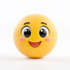 Yellow emoji with wide eyes, rosy cheeks, and a big smile, expressing friendliness and happiness, set against a clean white background