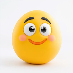 Yellow emoji with wide sparkling eyes, rosy cheeks, and a soft smile, expressing innocence and charm, set against a clean white background