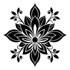 floral design, stylized flower shapes, flowing scrolls, and decorative accents. abstract floral ornament, petal patterns, ideal for use in decorative prints, wallpaper, mandala, digital art, template