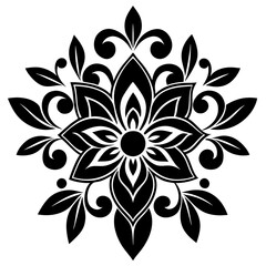 floral design, stylized flower shapes, flowing scrolls, and decorative accents. abstract floral ornament, petal patterns, ideal for use in decorative prints, wallpaper, mandala, digital art, template