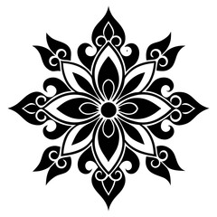 floral design, stylized flower shapes, flowing scrolls, and decorative accents. abstract floral ornament, petal patterns, ideal for use in decorative prints, wallpaper, mandala, digital art, template