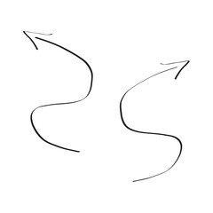 Linear arrows handwritten like a snake, vector lines left and right, isolated on a white background