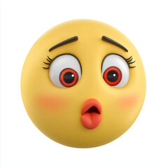 Fototapeta premium Yellow emoji with wide red eyes, raised eyebrows, and a puckered mouth, radiating surprise and shock, isolated on a clean white background