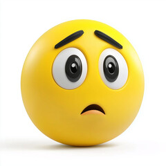 Fototapeta premium Yellow emoji with wide open eyes, furrowed brows, and a concerned expression, radiating worry or fear, isolated on a clean white backdrop