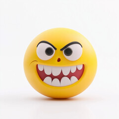 Fototapeta premium Yellow emoji with sharp teeth, angry eyes, and furrowed brows, radiating anger and intensity, isolated on a clean white background