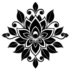 floral design, stylized flower shapes, flowing scrolls, and decorative accents. abstract floral ornament, petal patterns, ideal for use in decorative prints, wallpaper, mandala, digital art, template