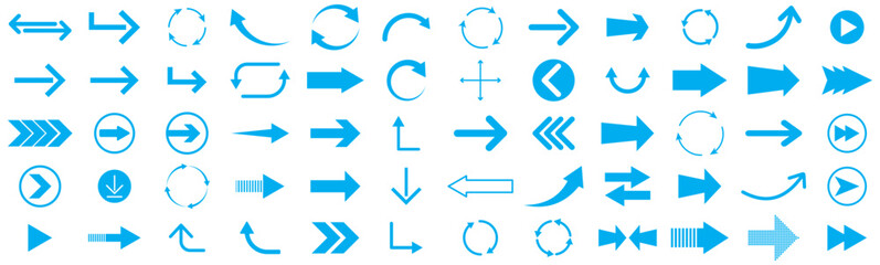 Arrow icon. Mega set of vector arrows. Arrows set. Arrow icon collection. Set different arrows or web design. Arrow flat style isolated on white background. Blue arrow icon vector set. long arrow icon