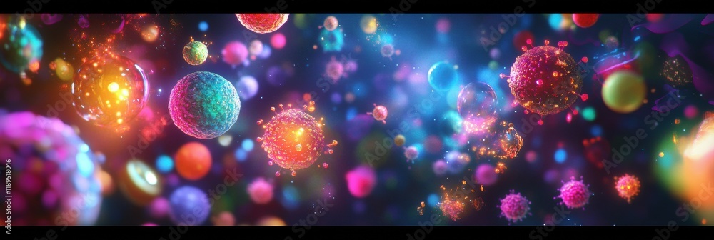 Fototapete viruses engage with cells in a vibrant microscopic environment showcasing cellular interactions and 