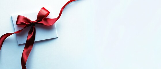 a gift wrapped with red ribbon on a white background