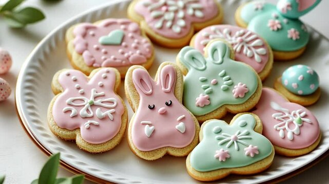 Colorful easter bunny cookies delight in pastel icing wonderland