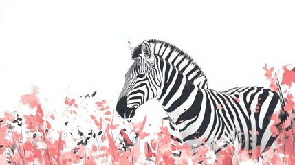 Fototapeta na wymiar a zebra standing in a field of pink flowers