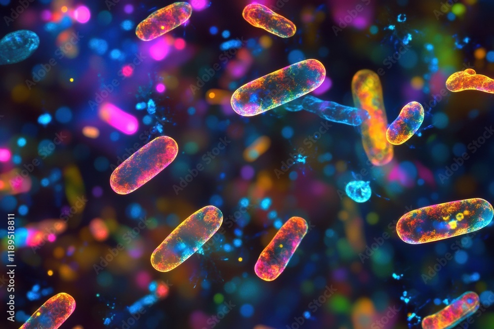 Leinwandbilder viruses interacting with cells in a vibrant microscopic environment observed under high magnificatio