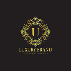 Letter Luxury brand logo design with a royal gold crown emblem and elegant typography
