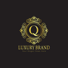 Letter Luxury brand logo design with a royal gold crown emblem and elegant typography
