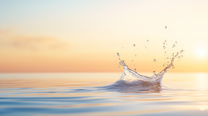 Water splash creating ripples at sunset, reflecting serene colors.