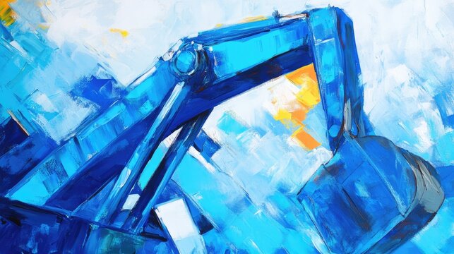 An abstract depiction of a blue excavator against a vibrant background.