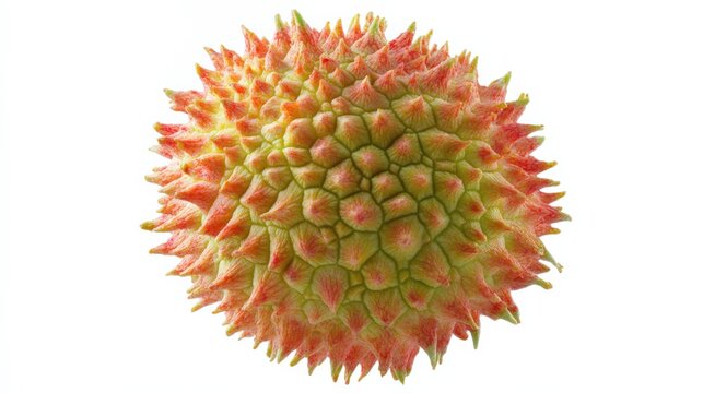 close-up of a lychee fruit with spiky red and green skin