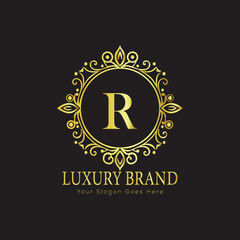 Letter Luxury brand logo design with a royal gold crown emblem and elegant typography
