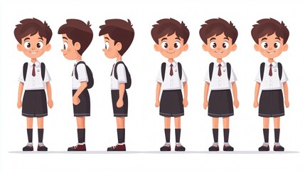 Naklejka premium Funny young student cartoon character on wide angle composition