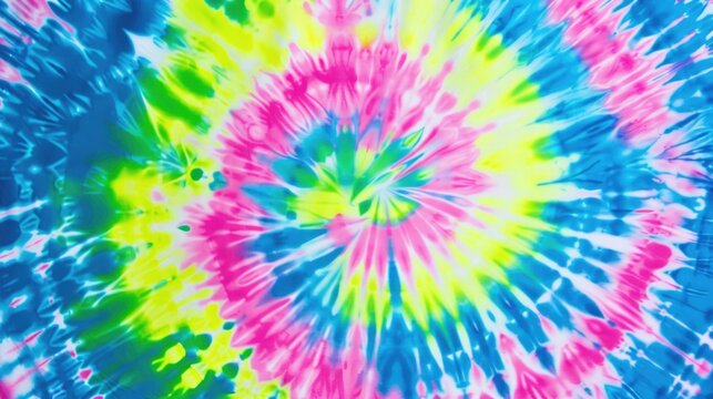 Abstract colourful tie dye textile texture background. Retro, hippie and boho style banner