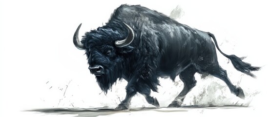 a large bison runs across the plains