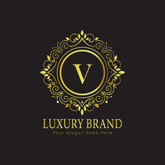 Letter Luxury brand logo design with a royal gold crown emblem and elegant typography
