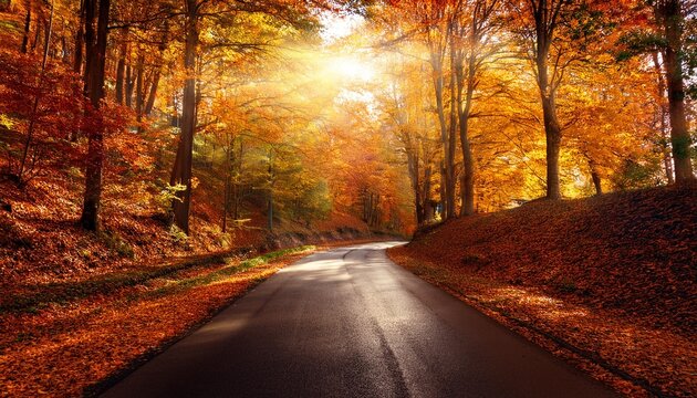 street in autumn forest autumn panorama