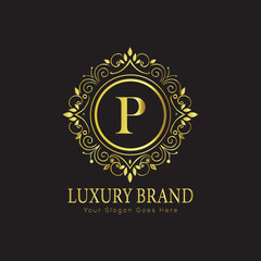 Letter Luxury brand logo design with a royal gold crown emblem and elegant typography
