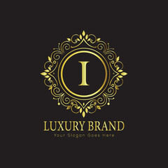 Letter Luxury brand logo design with a royal gold crown emblem and elegant typography
