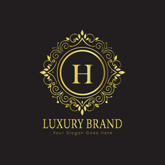 Letter Luxury brand logo design with a royal gold crown emblem and elegant typography
