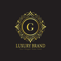 Letter Luxury brand logo design with a royal gold crown emblem and elegant typography
