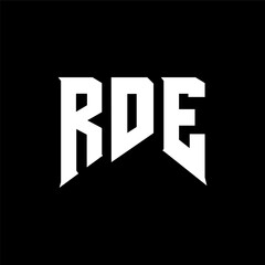 Fototapeta premium RDE letter logo design for technology company. RDE logo design black and white color combination. RDE logo, RDE vector, RDE design, RDE icon, RDE alphabet. RDE typography logo design.