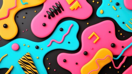 Fototapeta premium A vibrant abstract design featuring colorful shapes and patterns in pink, yellow, and blue.