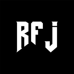 RFJ letter logo design for technology company. RFJ logo design black and white color combination. RFJ logo, RFJ vector, RFJ design, RFJ icon, RFJ alphabet. RFJ typography logo design.