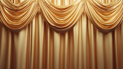 Beautiful modern elegant golden curtains with pattern design. luxury fabric textile decoration, silk material, premium velvet curve, royal wave.