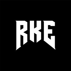 Obraz premium RKE letter logo design for technology company. RKE logo design black and white color combination. RKE logo, RKE vector, RKE design, RKE icon, RKE alphabet. RKE typography logo design.