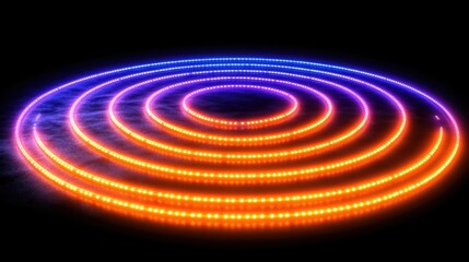 A 3D rotating spiral of neon lights with fluid movement, casting colorful reflections on the surface.