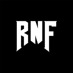RNF letter logo design for technology company. RNF logo design black and white color combination. RNF logo, RNF vector, RNF design, RNF icon, RNF alphabet. RNF typography logo design.