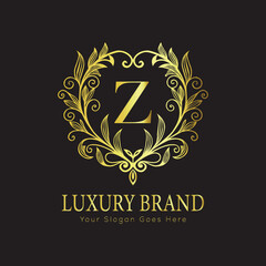 Letter Luxury brand logo design with a royal gold crown emblem and elegant typography
