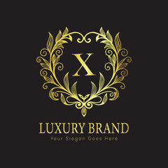 Letter Luxury brand logo design with a royal gold crown emblem and elegant typography
