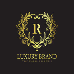 Letter Luxury brand logo design with a royal gold crown emblem and elegant typography
