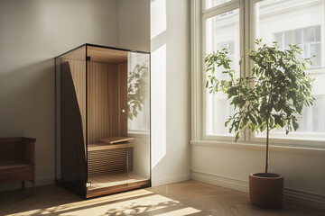 Modern sauna design in bright room