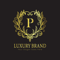 Letter Luxury brand logo design with a royal gold crown emblem and elegant typography
