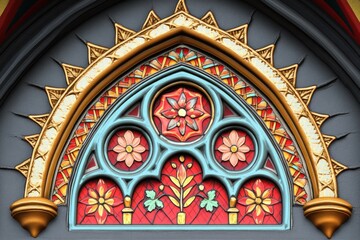 Obraz premium Vibrant Stained Glass Window Featuring Detailed Patterns in Stunning Architectural Surroundings