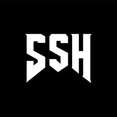 SSH letter logo design for technology company. SSH logo design black and white color combination. SSH logo, SSH vector, SSH design, SSH icon, SSH alphabet. SSH typography logo design.