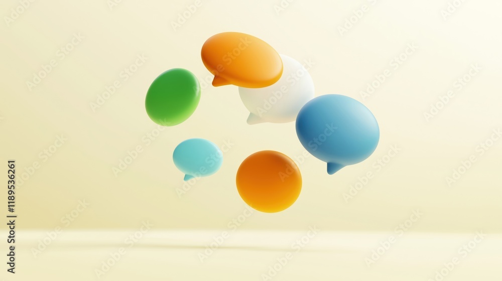 Poster colorful speech bubbles float in minimalist design. modern communication illustration. abstract idea