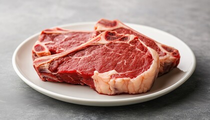 Obraz premium Selective Focus Image Of Beef Steak On A White Plate With Blurred Background. Juicy And Delicious Meat Dish Presentation. Focus On Food.