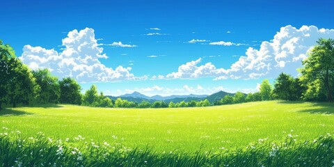 Fototapeta premium Rolling green meadow under a bright sunny day